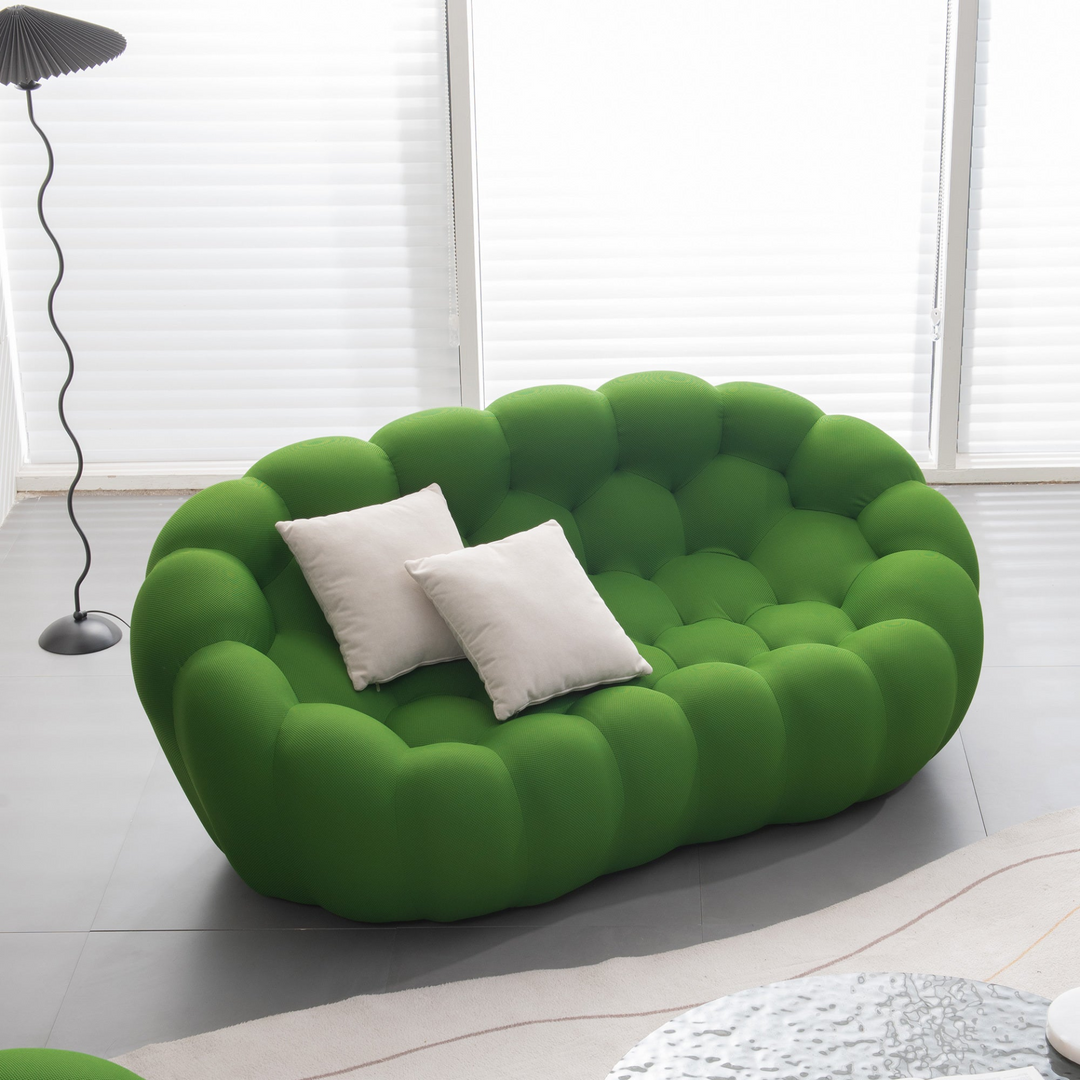 Boho Aesthetic 74.8'' Large Green Modern bubble floor couch for living room | Biophilic Design Airbnb Decor Furniture 