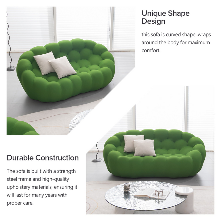 Boho Aesthetic 74.8'' Large Green Modern bubble floor couch for living room | Biophilic Design Airbnb Decor Furniture 