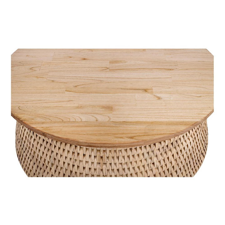 Kamari Mediterranean Farmhouse Rattan Coffee Table w/ Wood Top - Mediterranean Italian Contemporary Home Decor Furniture