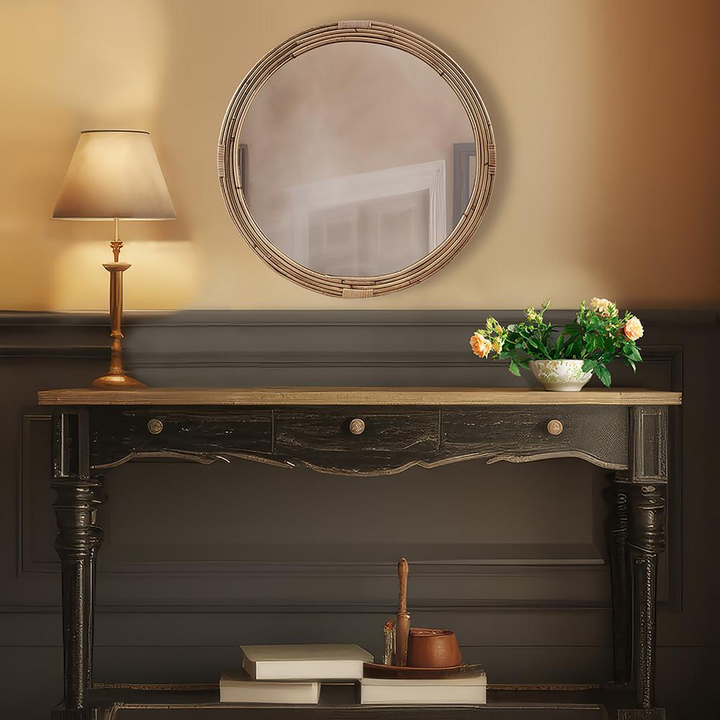 Buy farmhouse furniture Natural Rattan Round Wall Mirror - Modern Cottage Farmhouse Furniture