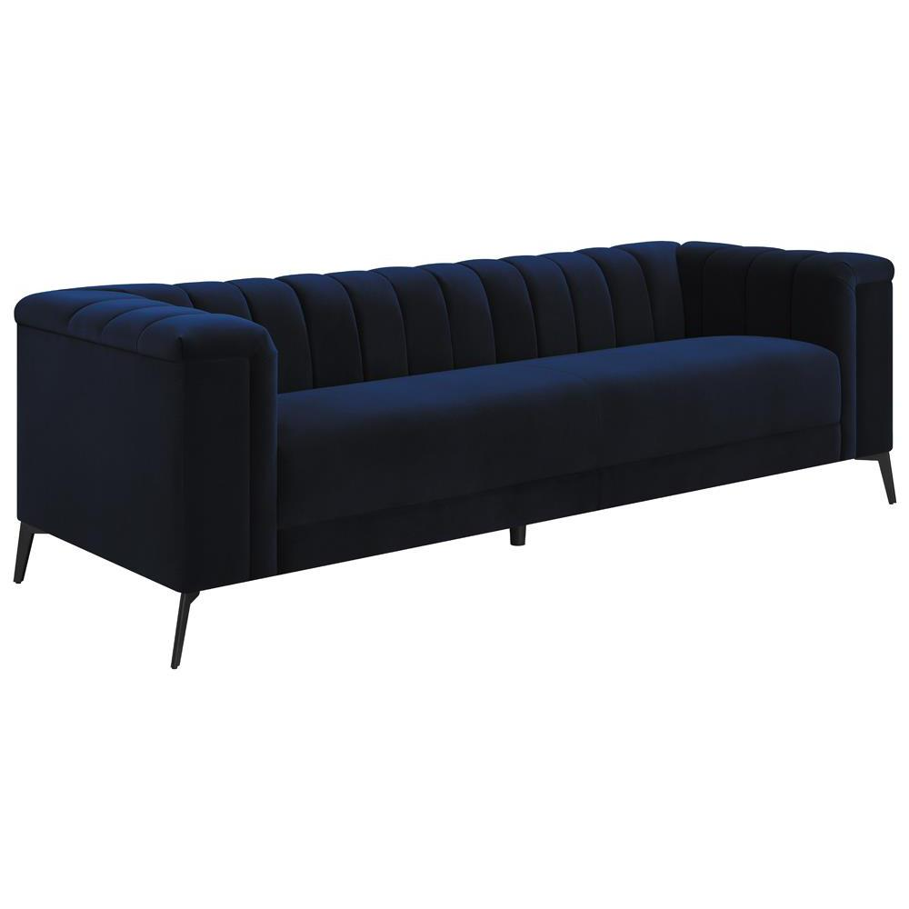 Boho Aesthetic Chalet Tuxedo Arm Sofa Blue | Biophilic Design Airbnb Decor Furniture 