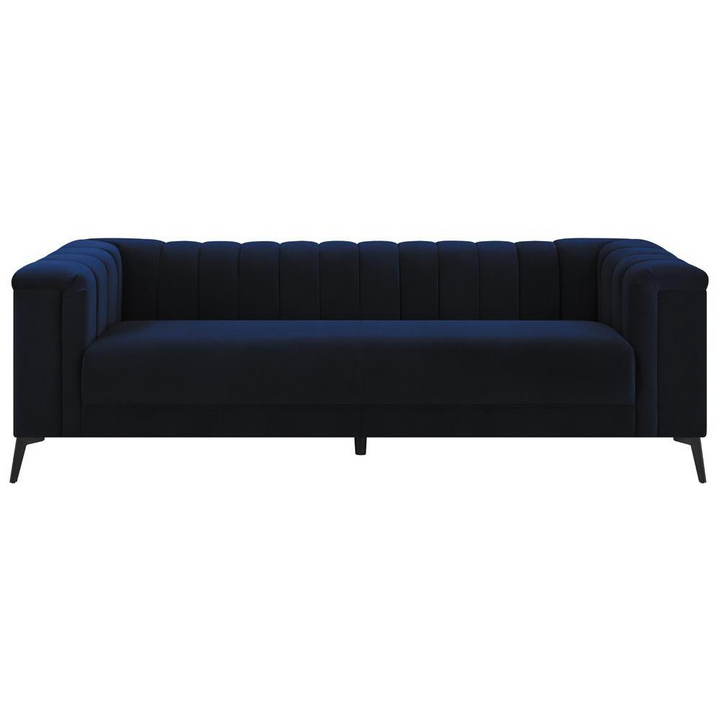 Boho Aesthetic Chalet Tuxedo Arm Sofa Blue | Biophilic Design Airbnb Decor Furniture 