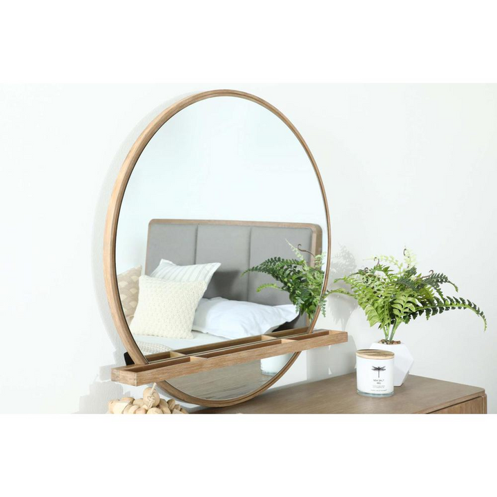 Buy farmhouse furniture Arini Sand Wash Dresser Mirror | Round Mirror with Built-In Jewelry Tray | Wire-Brushed Wood - Modern Cottage Farmhouse Furniture