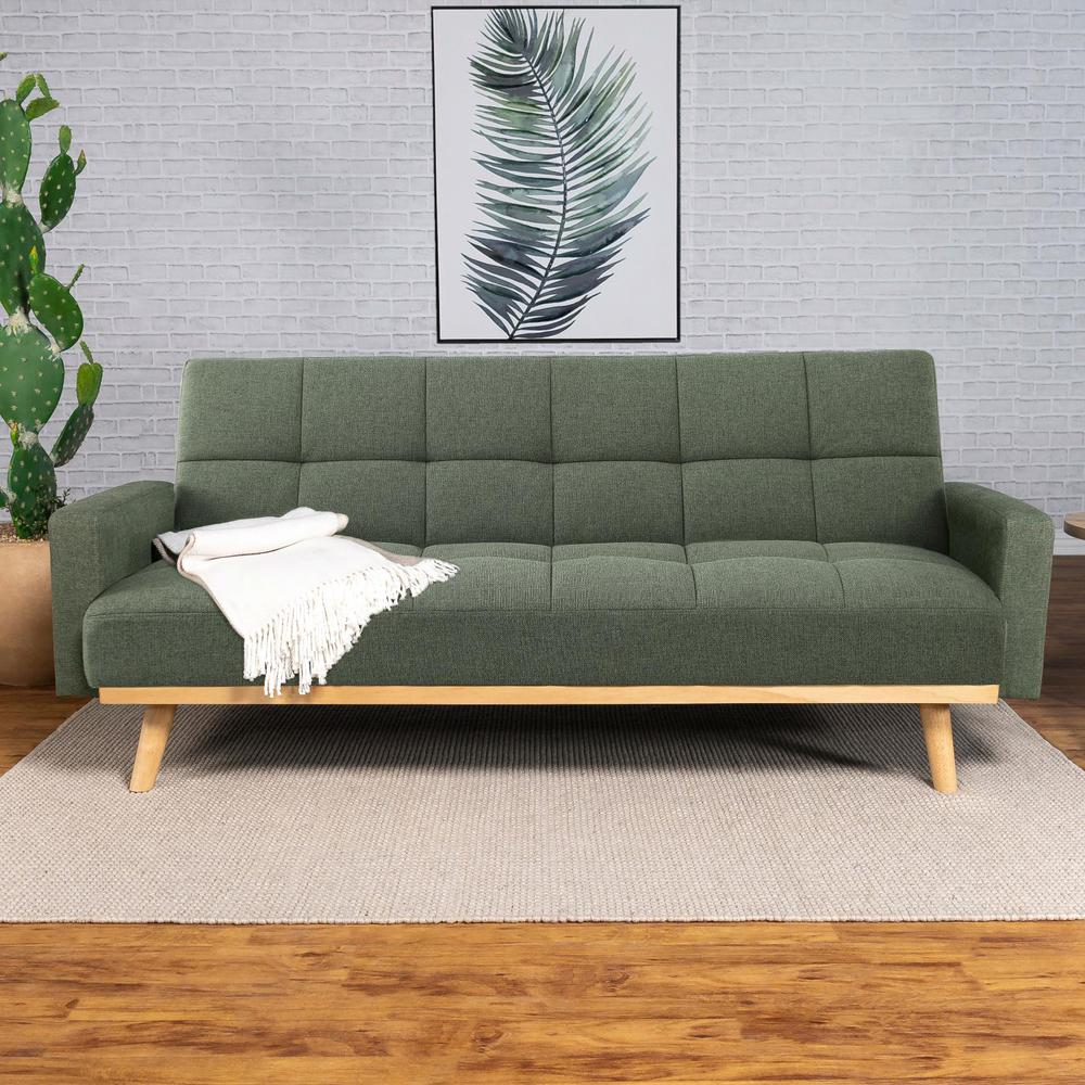 Boho Aesthetic Karen Ash lime Green Upholstered Covertible Sofa Sage Green | Biophilic Design Airbnb Decor Furniture 