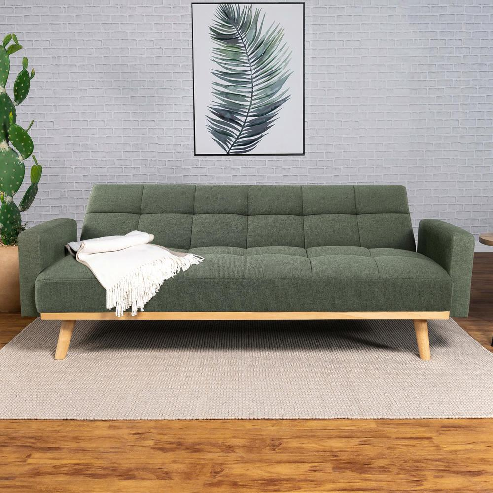 Boho Aesthetic Karen Ash lime Green Upholstered Covertible Sofa Sage Green | Biophilic Design Airbnb Decor Furniture 