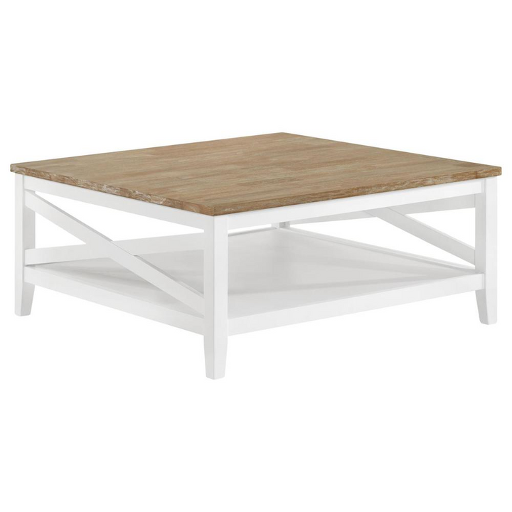 Boho Aesthetic Maisy Square Wooden Coffee Table With Shelf Brown and White | Biophilic Design Airbnb Decor Furniture 