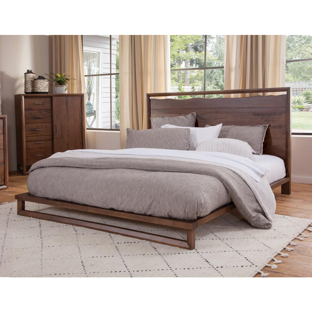 Lofton Mediterranean Farmhouse Wooden Queen Low Platform Bed - Mediterranean Tuscan Contemporary Home Decor Furniture