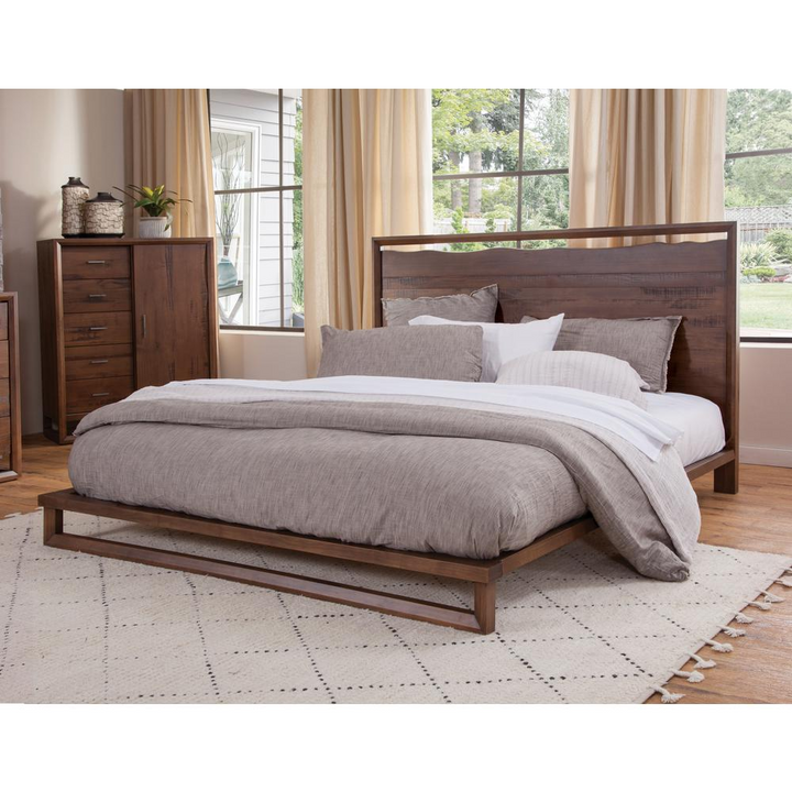 Lofton Mediterranean Farmhouse Wooden Queen Low Platform Bed - Mediterranean Tuscan Contemporary Home Decor Furniture