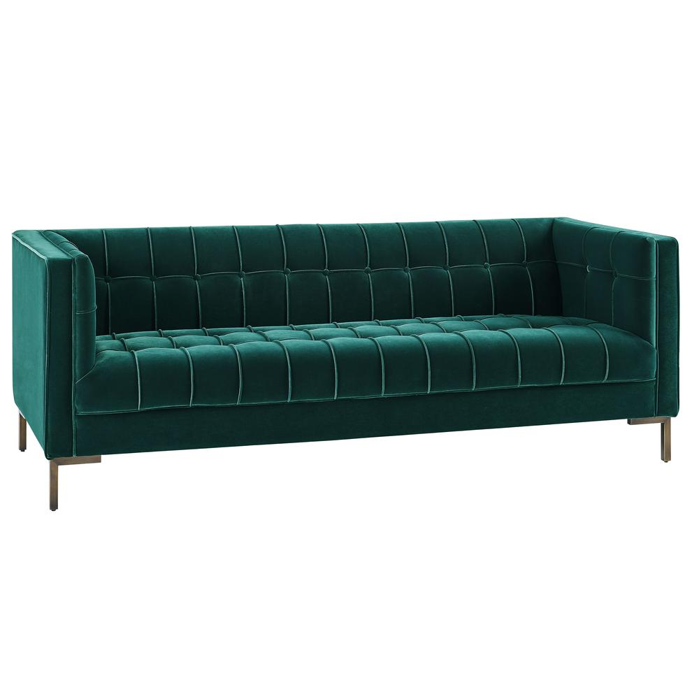 Boho Aesthetic Isaac Channel Stitch Green Velvet Sofa | Biophilic Design Airbnb Decor Furniture 