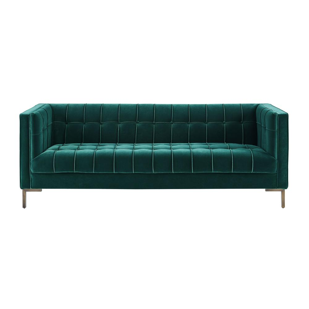 Boho Aesthetic Isaac Channel Stitch Green Velvet Sofa | Biophilic Design Airbnb Decor Furniture 