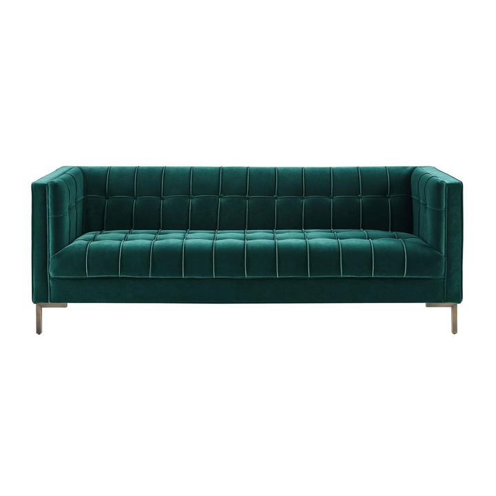 Boho Aesthetic Isaac Channel Stitch Green Velvet Sofa | Biophilic Design Airbnb Decor Furniture 