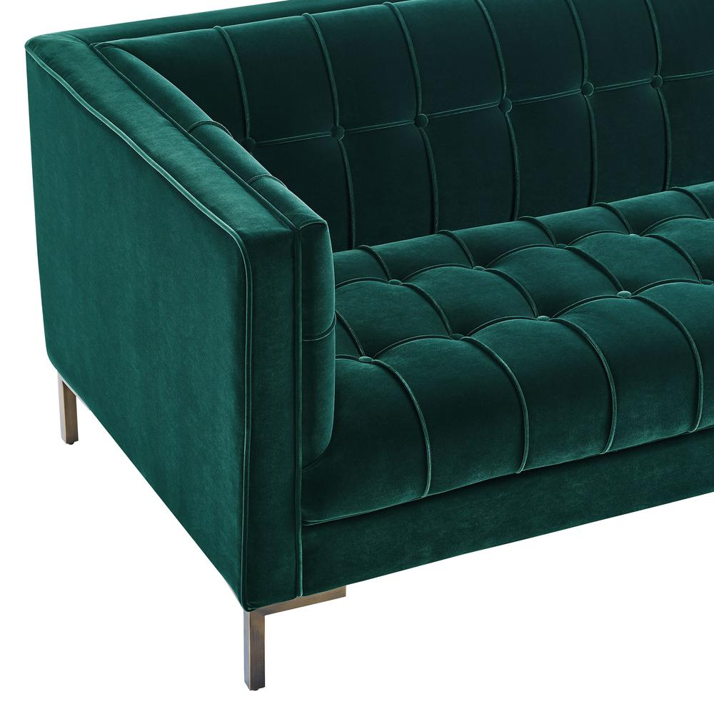 Boho Aesthetic Isaac Channel Stitch Green Velvet Sofa | Biophilic Design Airbnb Decor Furniture 