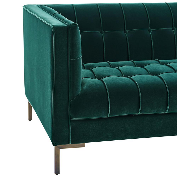 Boho Aesthetic Isaac Channel Stitch Green Velvet Sofa | Biophilic Design Airbnb Decor Furniture 