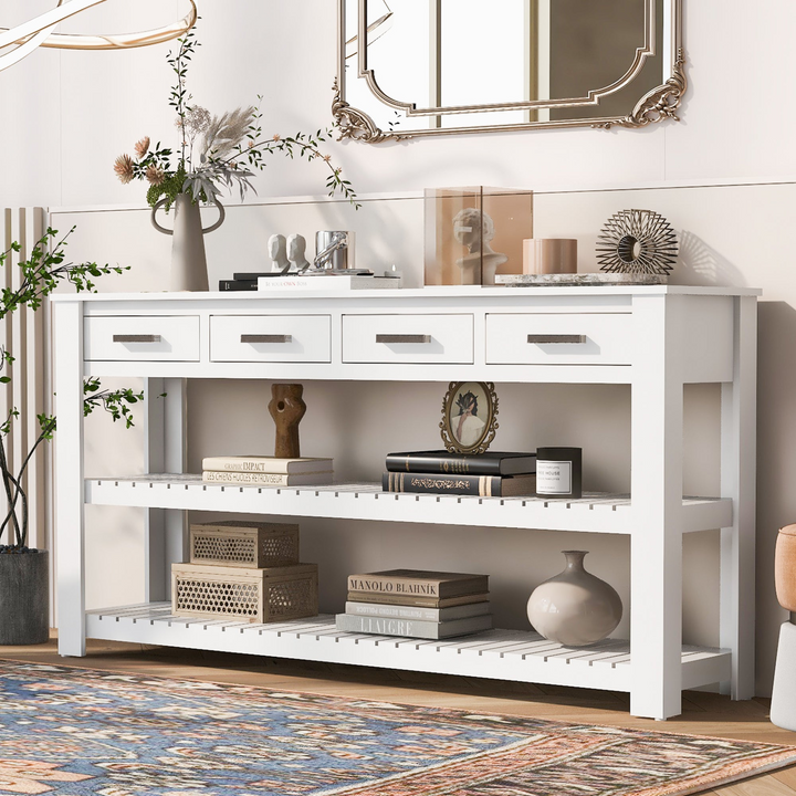 Boho Aesthetic Stylish Entryway Console Table with 4 Drawers and 2 Shelves, Suitable for Entryways, Living Rooms. | Biophilic Design Airbnb Decor Furniture 