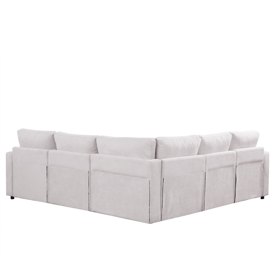 Boho Aesthetic 4-Seat L-shaped Modular Sofa with Thick Backrest and Seat Cushions, Suitable for Living Rooms, Offices | Biophilic Design Airbnb Decor Furniture 