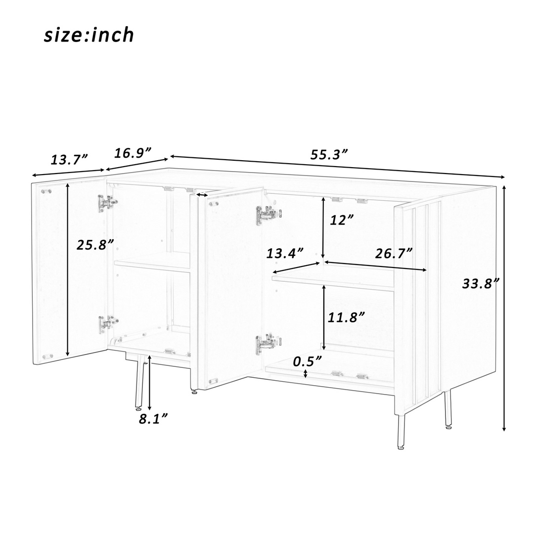 Boho Aesthetic Modern Cabinet with 4 Doors, Suitable for Living Rooms, Entrance and Study Rooms. | Biophilic Design Airbnb Decor Furniture 