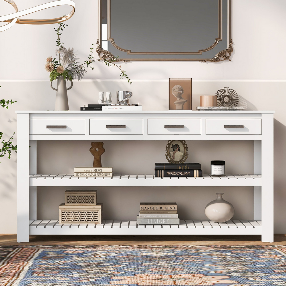 Boho Aesthetic Stylish Entryway Console Table with 4 Drawers and 2 Shelves, Suitable for Entryways, Living Rooms. | Biophilic Design Airbnb Decor Furniture 