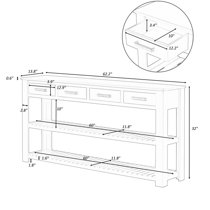 Boho Aesthetic Stylish Entryway Console Table with 4 Drawers and 2 Shelves, Suitable for Entryways, Living Rooms. | Biophilic Design Airbnb Decor Furniture 