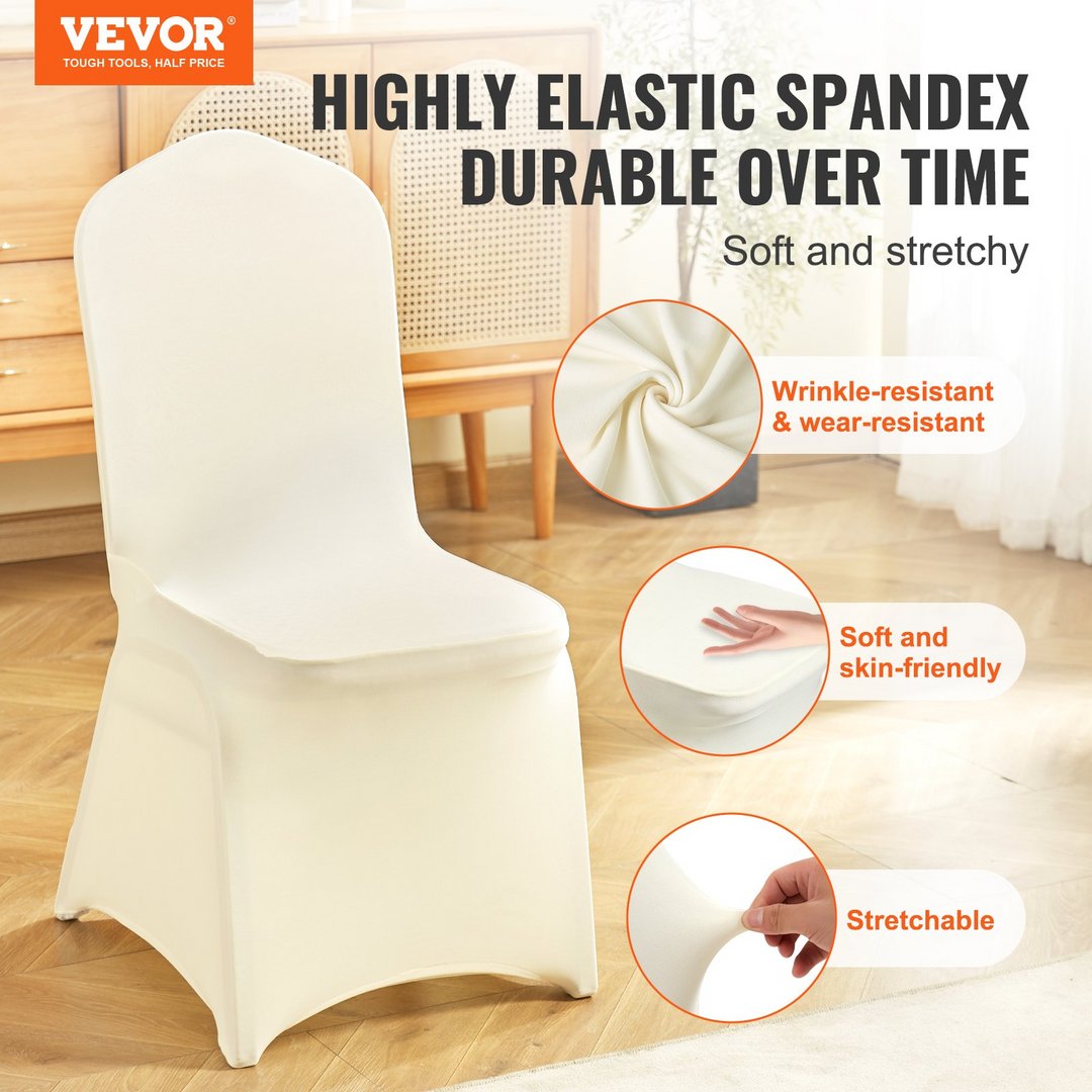 Boho Aesthetic VEVOR 100 PCS Ivory Chair Covers Polyester Spandex Chair Cover Stretch Slipcovers for Wedding Party Dining Banquet Chair Flat-Front Covers | Biophilic Design Airbnb Decor Furniture 