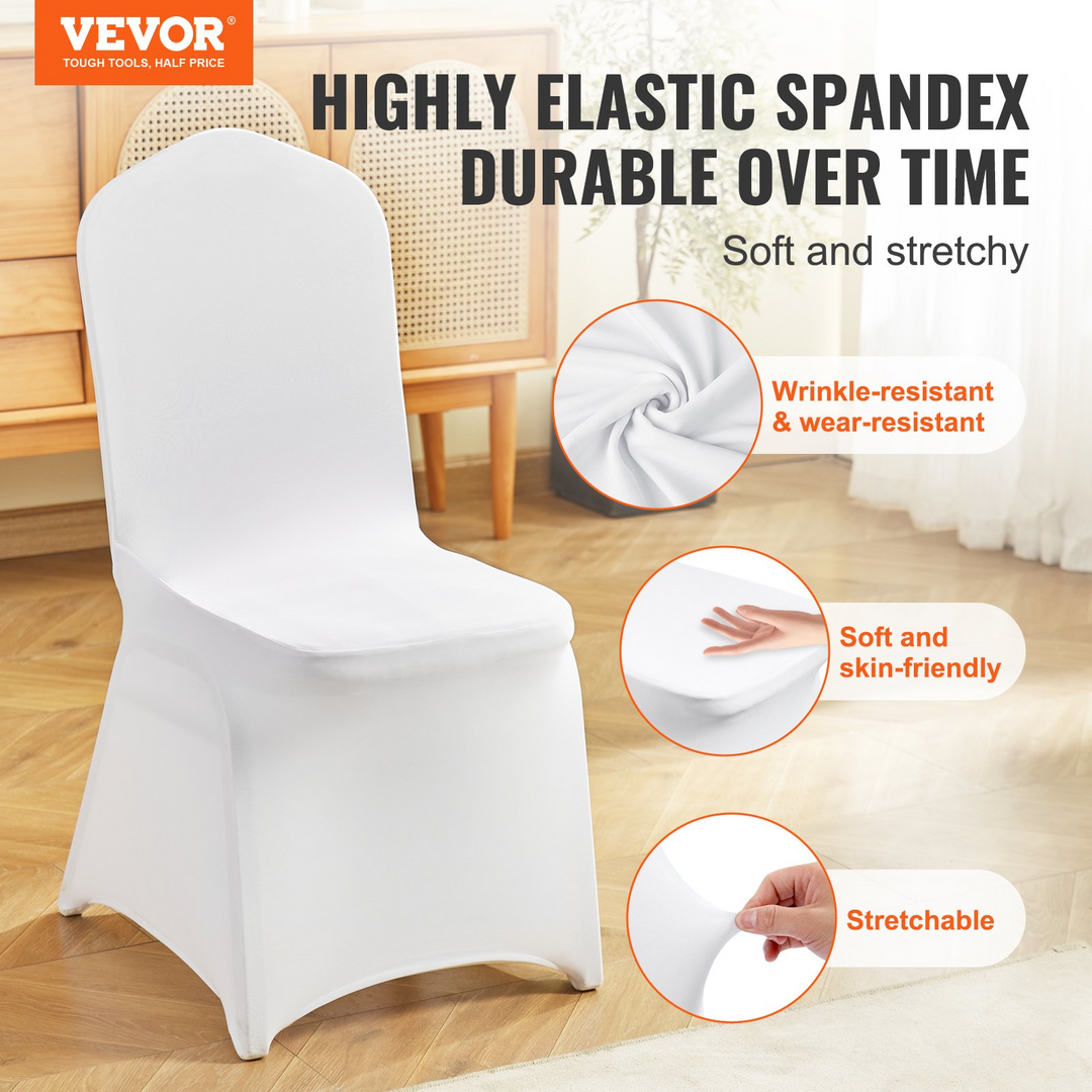 Boho Aesthetic VEVOR 150 Pcs White Chair Covers Polyester Spandex Chair Cover Stretch Slipcovers for Wedding Party Dining Banquet Flat-Front Chair Cover | Biophilic Design Airbnb Decor Furniture 