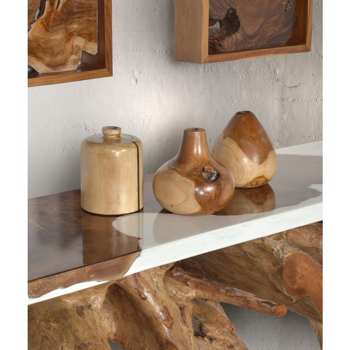 Buy farmhouse furniture Teak Wood Mini Vase Set of 3 | Handcrafted Farmhouse Wooden Vases for Table &amp; Shelf Decor - Modern Cottage Farmhouse Furniture