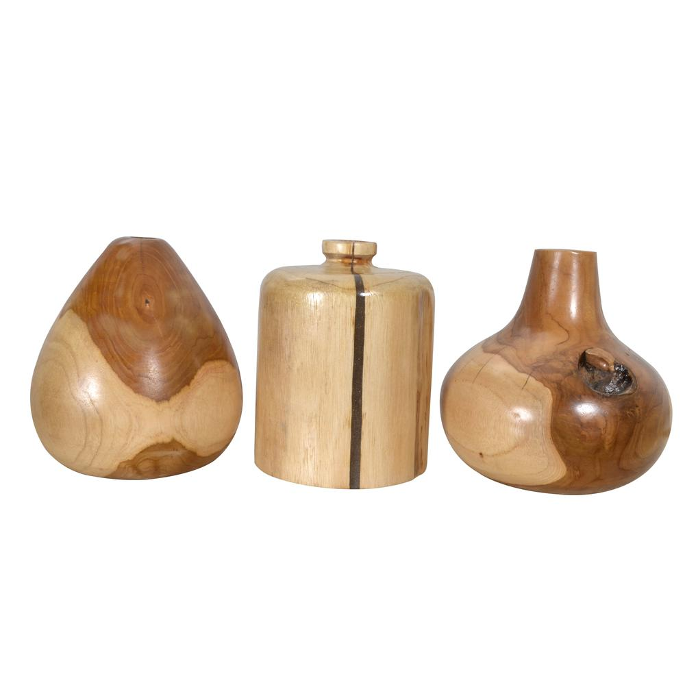 Buy farmhouse furniture Teak Wood Mini Vase Set of 3 | Handcrafted Farmhouse Wooden Vases for Table &amp; Shelf Decor - Modern Cottage Farmhouse Furniture