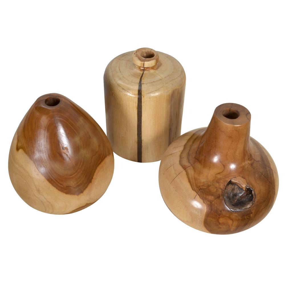 Buy farmhouse furniture Teak Wood Mini Vase Set of 3 | Handcrafted Farmhouse Wooden Vases for Table &amp; Shelf Decor - Modern Cottage Farmhouse Furniture
