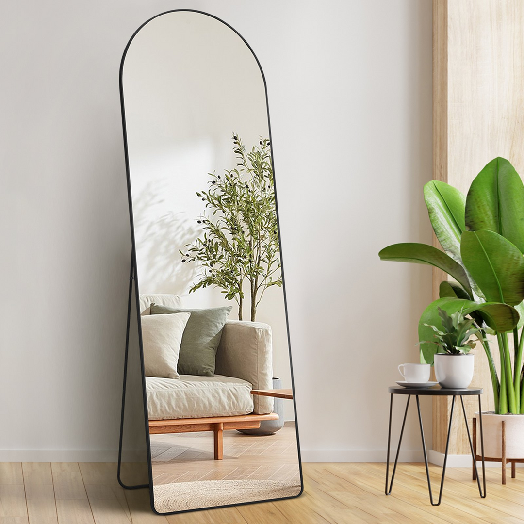 Boho Aesthetic Large Free Standing Leaning Hanging Wall Mounted Floor Mirror with Stand Aluminum Alloy Frame, Full Body Dressing Mirror for Living Room Bedroom, Black | Biophilic Design Airbnb Decor Furniture 