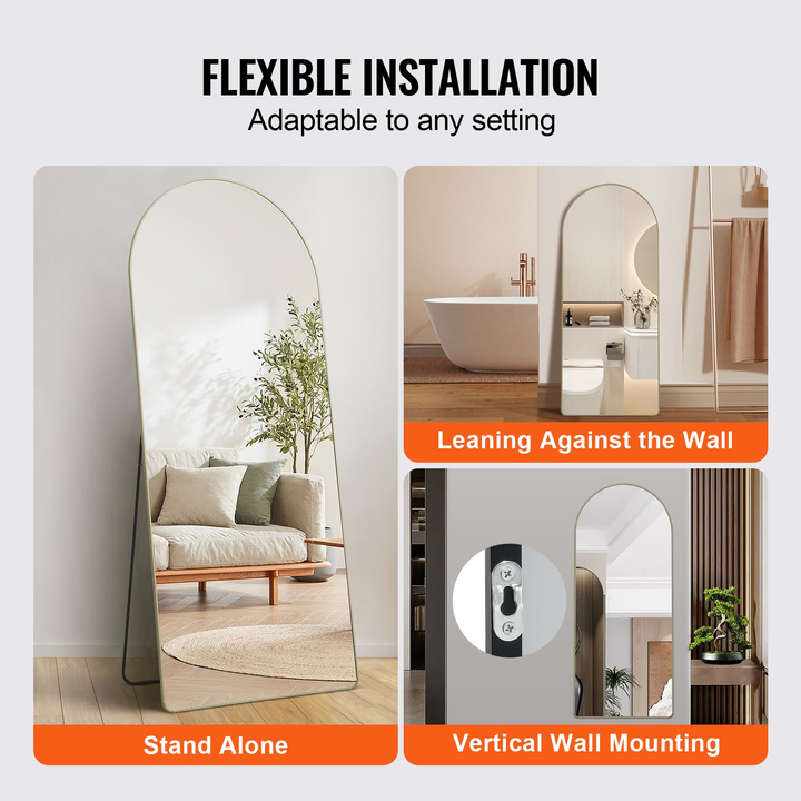 Boho Aesthetic VEVOR Arched Full Length Mirror, 71'' x 30'', Large Free Standing Leaning Hanging Wall Mounted Floor Mirror with Stand Aluminum Alloy Frame, Full Body Dressing Mirror for Living Room Bedroom, Black | Biophilic Design Airbnb Decor Furniture 