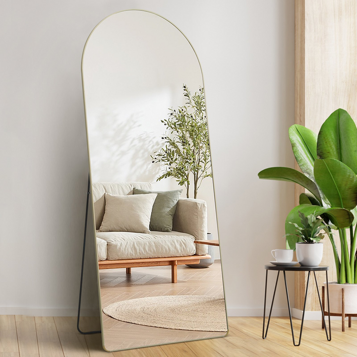 Boho Aesthetic VEVOR Arched Full Length Mirror, 71'' x 30'', Large Free Standing Leaning Hanging Wall Mounted Floor Mirror with Stand Aluminum Alloy Frame, Full Body Dressing Mirror for Living Room Bedroom, Black | Biophilic Design Airbnb Decor Furniture 