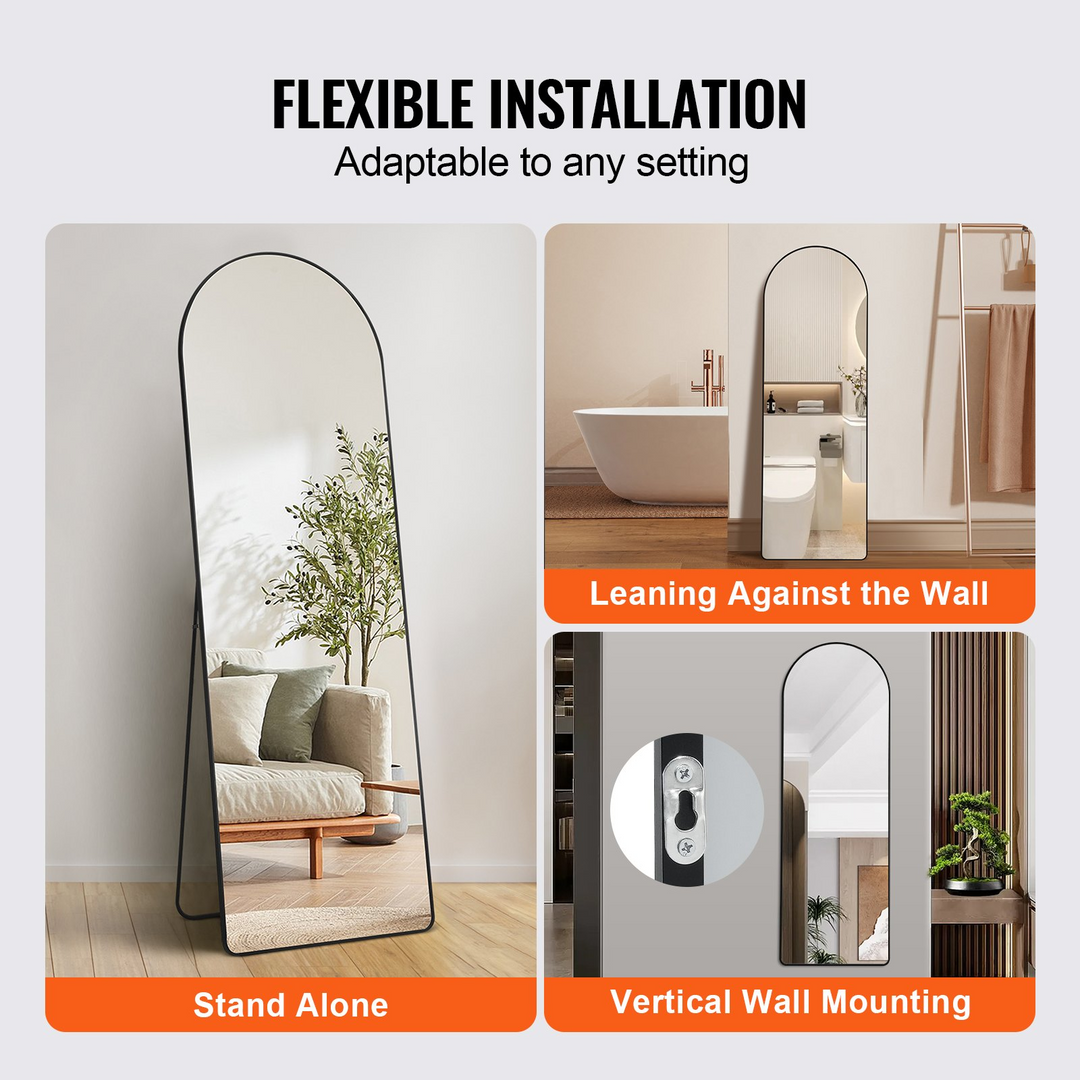 Boho Aesthetic Large Free Standing Leaning Hanging Wall Mounted Floor Mirror with Stand Aluminum Alloy Frame, Full Body Dressing Mirror for Living Room Bedroom, Black | Biophilic Design Airbnb Decor Furniture 