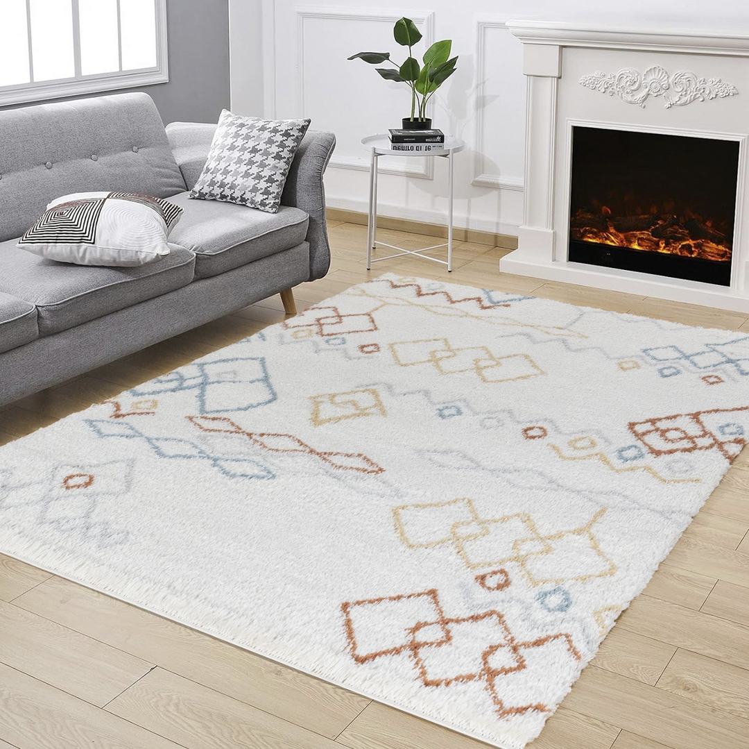 Boho Aesthetic Loft Shag GC_CZY1005 Ivory 5 ft. 3 in. x 7 ft. Shaggy Area Rug | Biophilic Design Airbnb Decor Furniture 