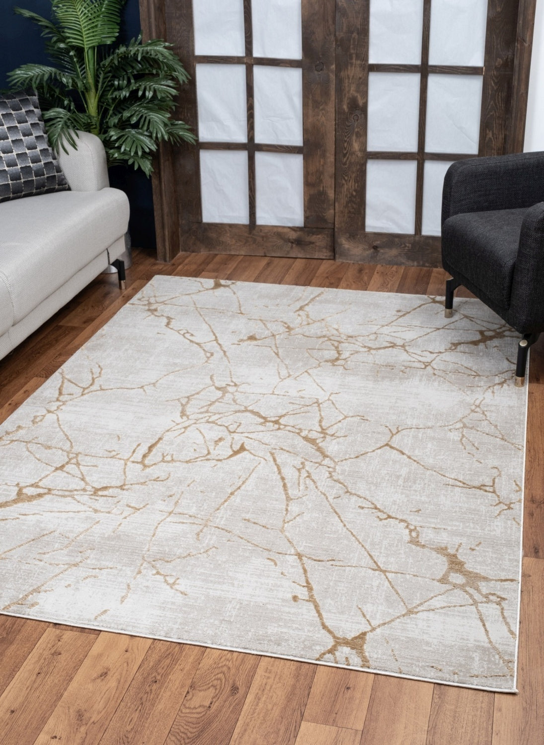 Boho Aesthetic Elegance GC_CNC6004 Gold 5 ft. 3 in. x 7 ft. 3 in. Area Rug | Biophilic Design Airbnb Decor Furniture 