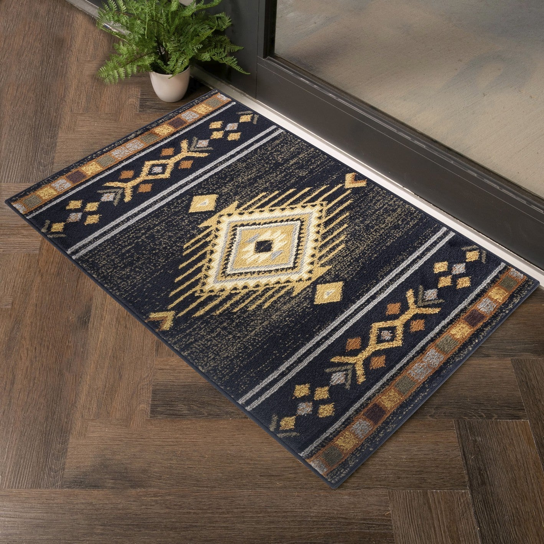 Boho Aesthetic Tribes GC_YLS4001 Black 5 ft. 3 in. x 7 ft. 3 in. Southwest Area Rug | Biophilic Design Airbnb Decor Furniture 