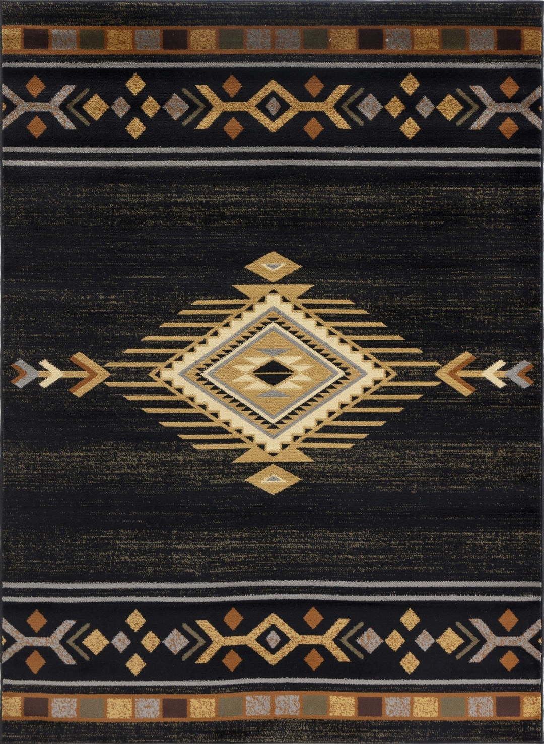 Boho Aesthetic Tribes GC_YLS4001 Black 5 ft. 3 in. x 7 ft. 3 in. Southwest Area Rug | Biophilic Design Airbnb Decor Furniture 