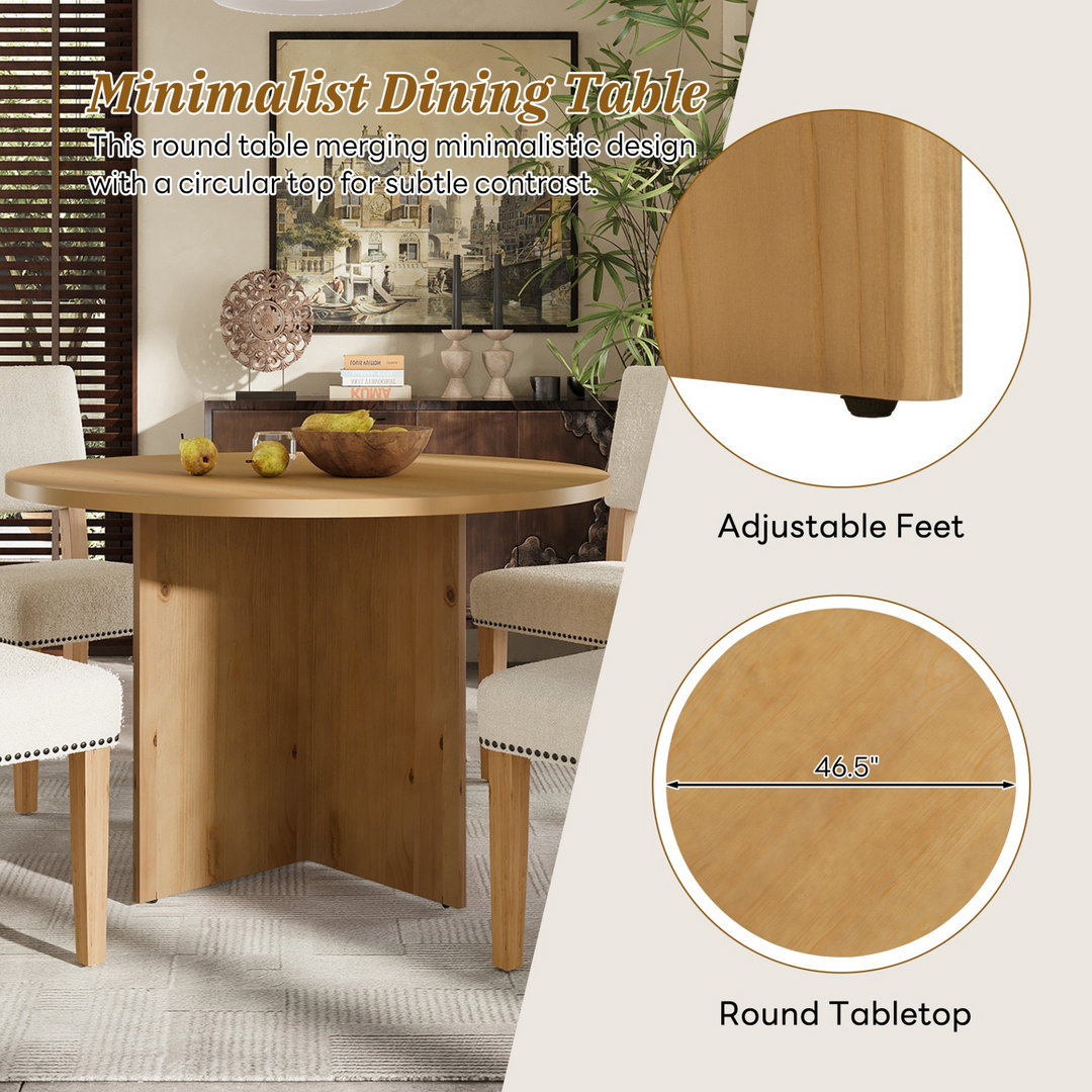 Boho Aesthetic Modern 5-Piece Round Dining Table Set Pedestal Kitchen Table Set with 4 Upholstered Dining Chairs for Studio, Apartment, Small Places, Natural | Biophilic Design Airbnb Decor Furniture 