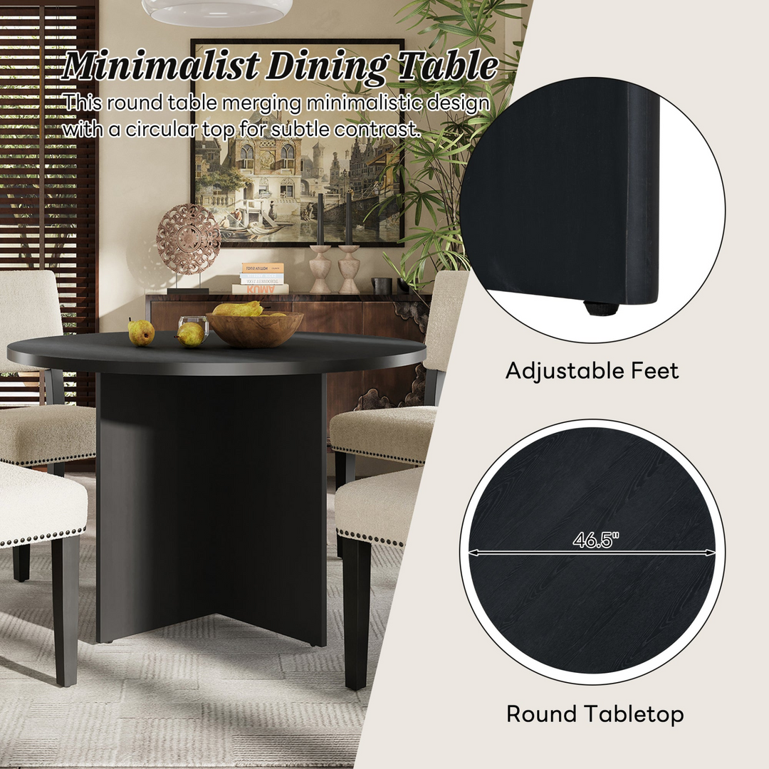 Boho Aesthetic Modern 5-Piece Round Dining Table Set Pedestal Kitchen Table Set with 4 Upholstered Dining Chairs for Studio, Apartment, Small Places, Black | Biophilic Design Airbnb Decor Furniture 