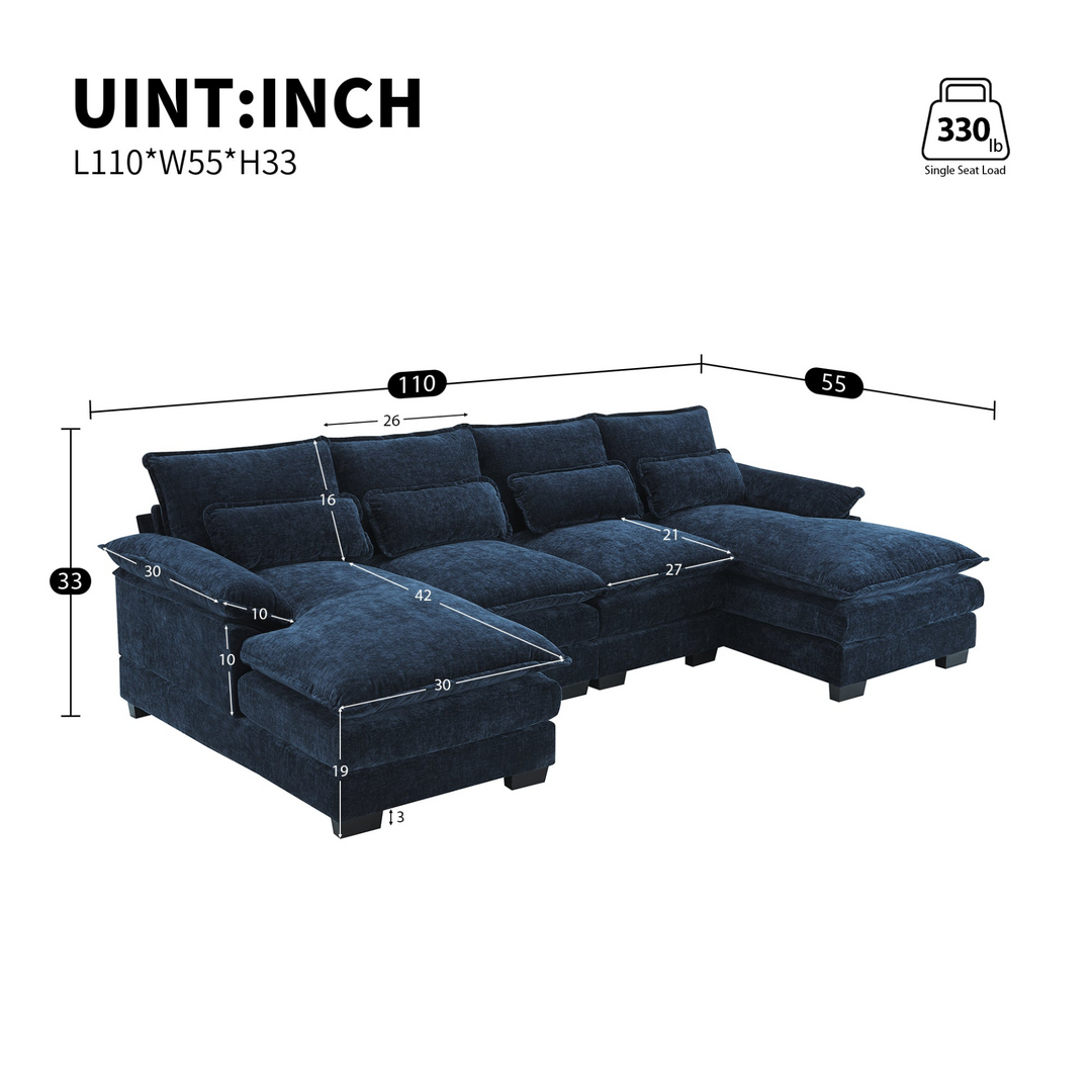 Boho Aesthetic 110*55" Modern U-shaped Sectional Sofa with Waist Pillows,6-seat Upholstered Symmetrical Sofa Furniture,Sleeper Sofa Couch with Chaise Lounge for Living Room,Apartment,5 Color | Biophilic Design Airbnb Decor Furniture 
