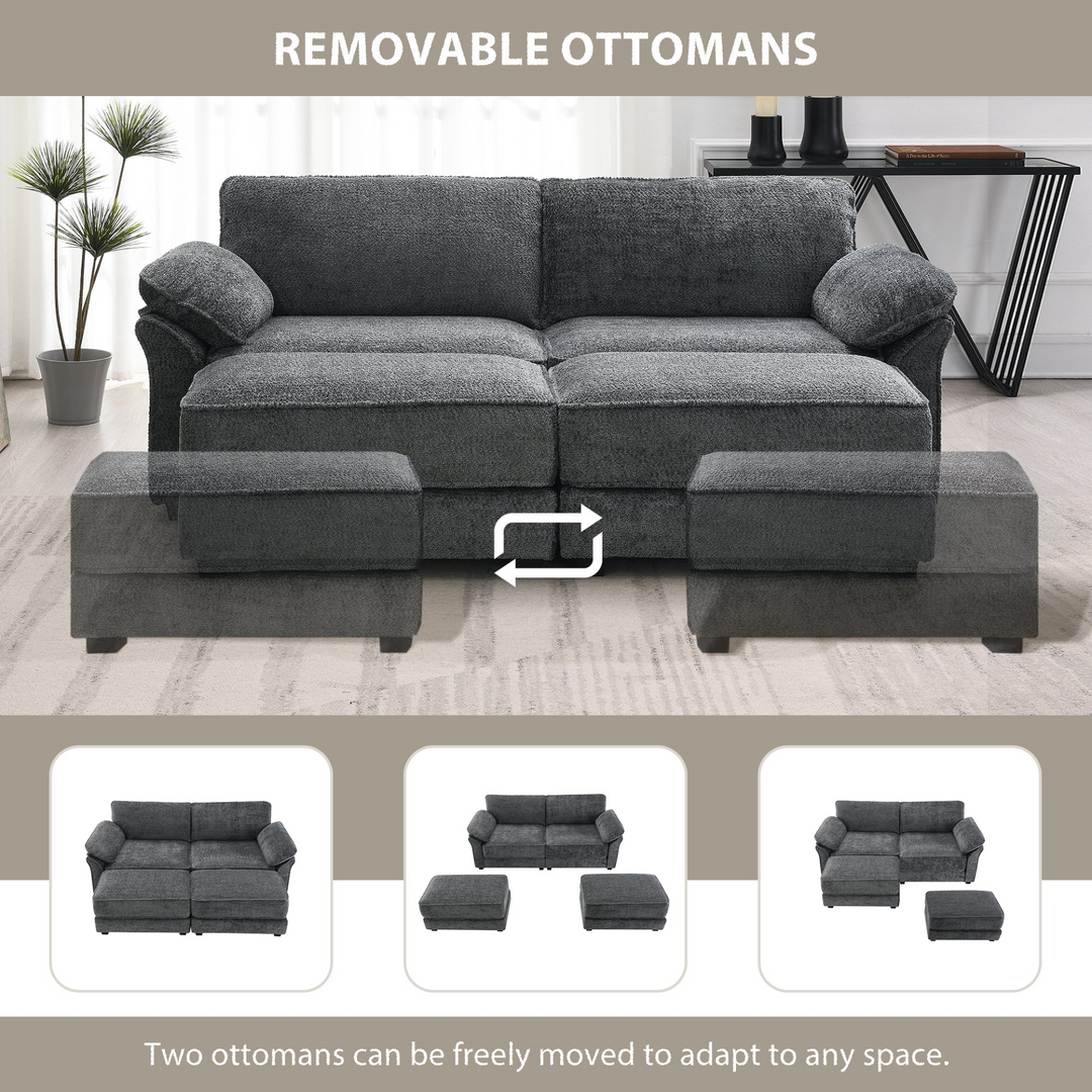 Boho Aesthetic Free Combination Modular Convertible Sectional Sofa Bed Set, 4 Seat Upholstered Sleeper Corner Couch, Deep-Seat Loveseat with Ottoman for Living Room, Office, Apartment,2 Colors | Biophilic Design Airbnb Decor Furniture 