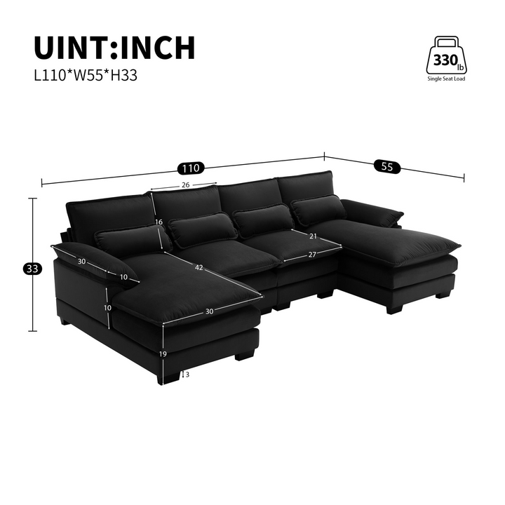 Boho Aesthetic 110*55" Modern U-shaped Sectional Sofa with Waist Pillows,6-seat Upholstered Symmetrical Sofa Furniture,Sleeper Sofa Couch with Chaise Lounge for Living Room,Apartment,5 Colours | Biophilic Design Airbnb Decor Furniture 