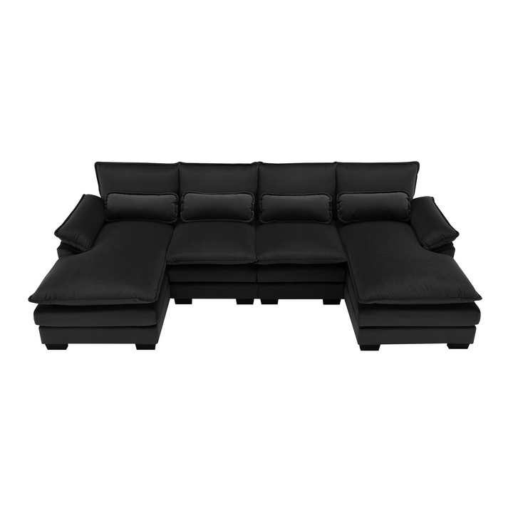 Boho Aesthetic 110*55" Modern U-shaped Sectional Sofa with Waist Pillows,6-seat Upholstered Symmetrical Sofa Furniture,Sleeper Sofa Couch with Chaise Lounge for Living Room,Apartment,5 Colours | Biophilic Design Airbnb Decor Furniture 