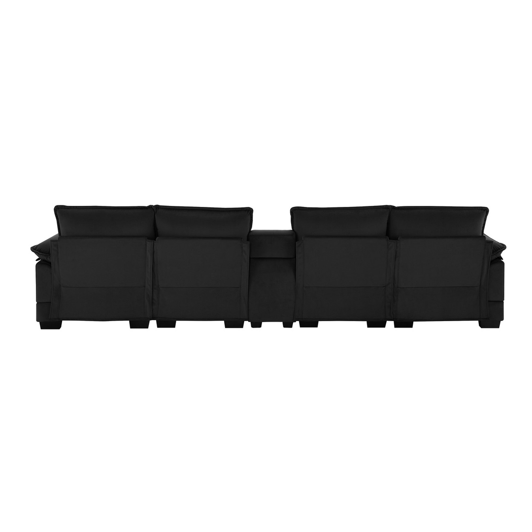 Boho Aesthetic 123*55" Modern U-shaped Sofa with Console,Cupholders and USB Ports,6-seat Upholstered Symmetrical Indoor Furniture,Sleeper Couch Set with Chaise for Living Room,Apartment,5 Colors | Biophilic Design Airbnb Decor Furniture 