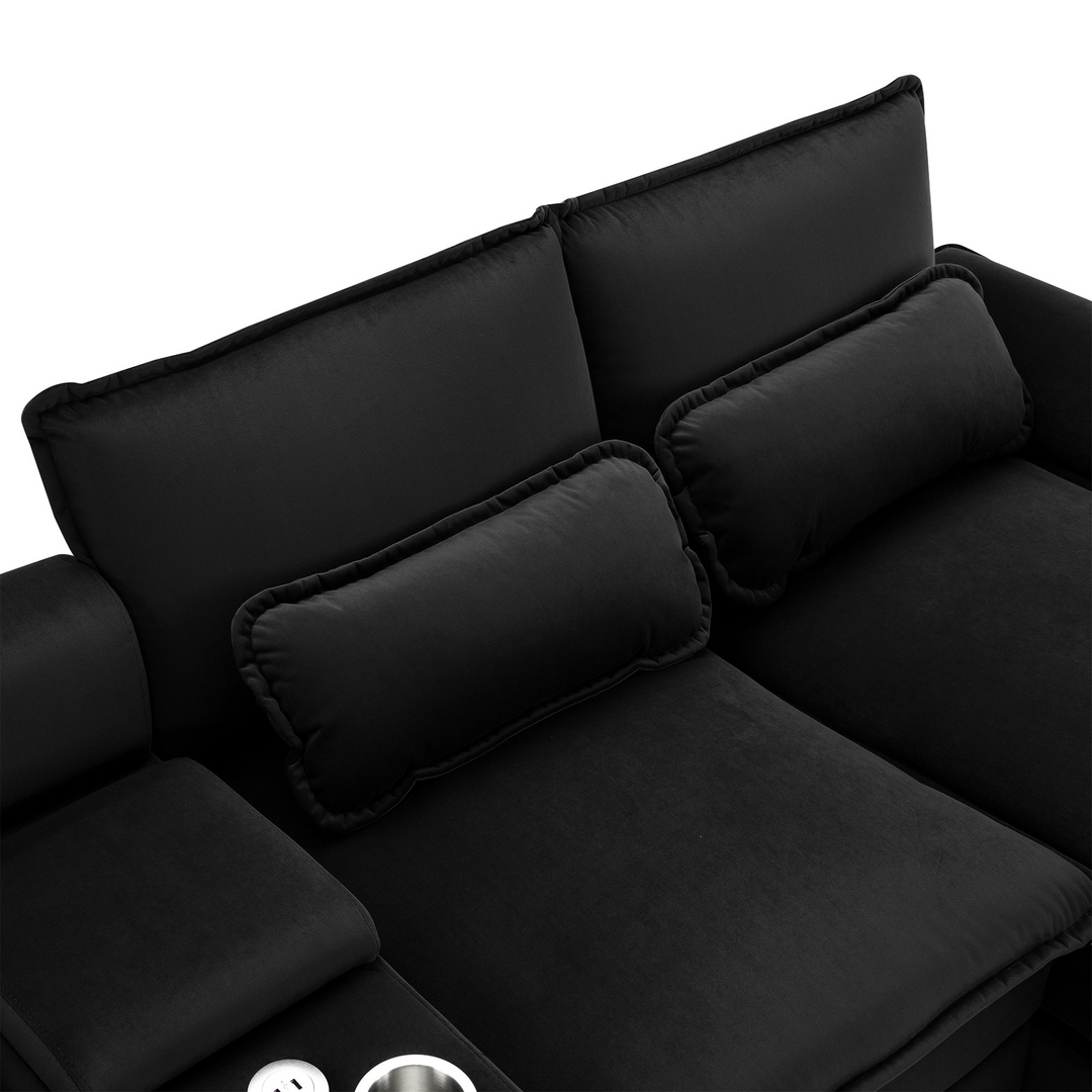 Boho Aesthetic 123*55" Modern U-shaped Sofa with Console,Cupholders and USB Ports,6-seat Upholstered Symmetrical Indoor Furniture,Sleeper Couch Set with Chaise for Living Room,Apartment,5 Colors | Biophilic Design Airbnb Decor Furniture 