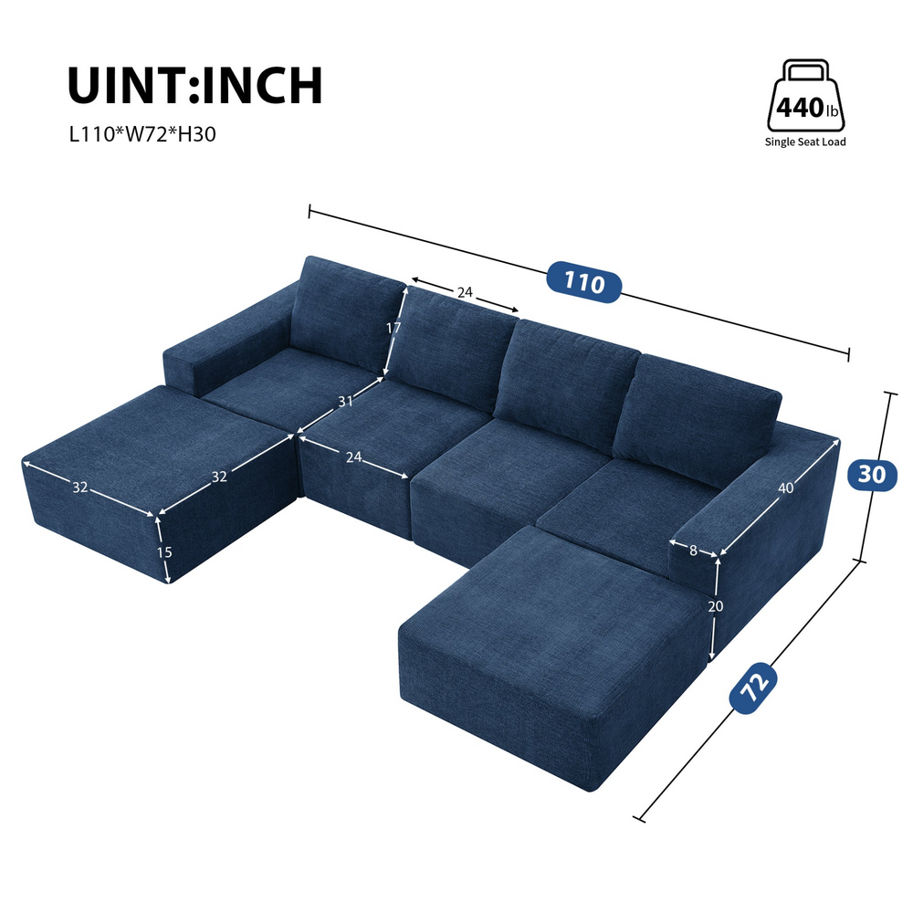 Boho Aesthetic 110*72" Modular U Shaped Sectional Sofa,Luxury Chenille Floor Couch Set,Upholstered Indoor Furniture,Foam-Filled Sleeper Sofa Bed for Living Room,Bedroom,Free Combination,3 Colors | Biophilic Design Airbnb Decor Furniture 