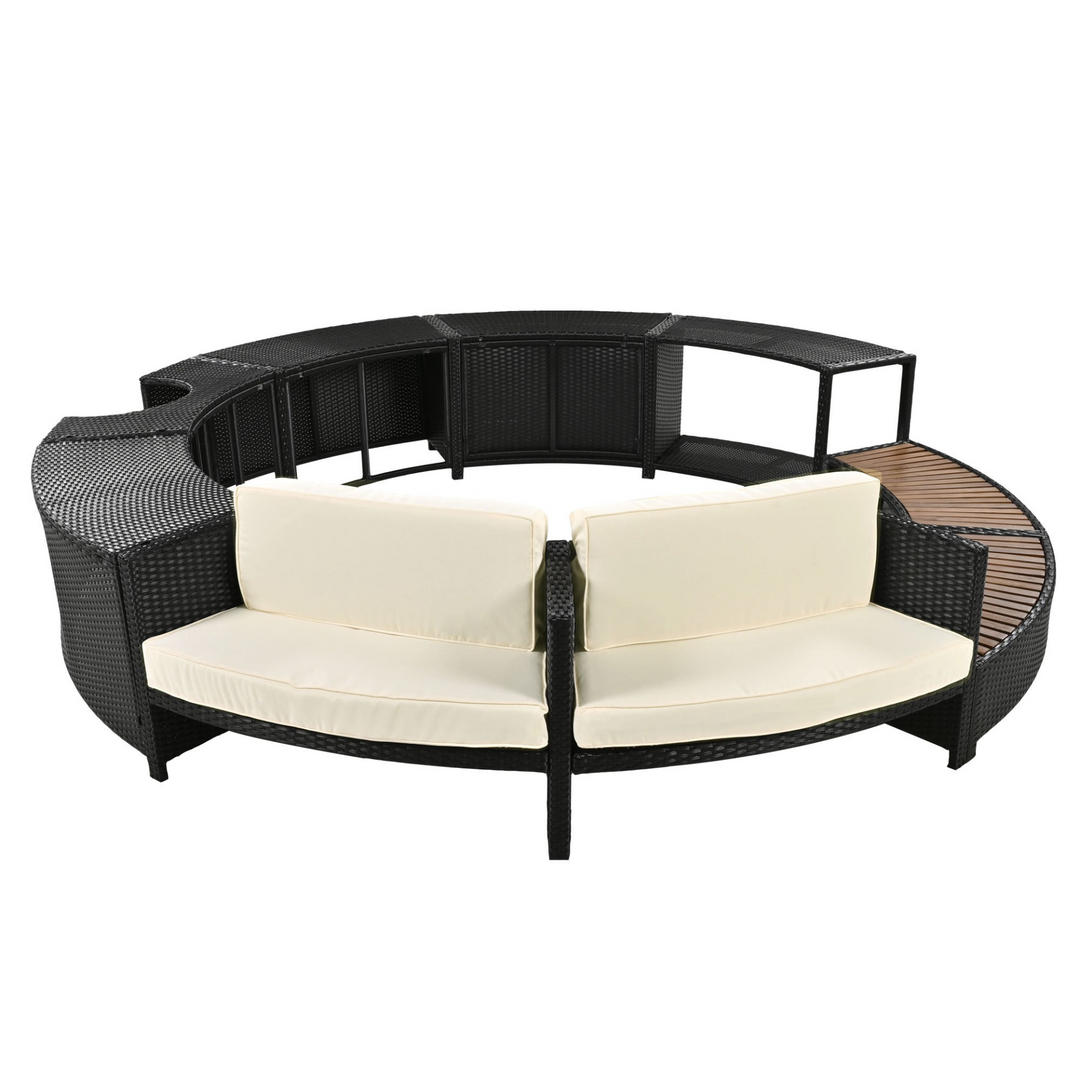 Boho Aesthetic Spa Surround Spa Frame Patio Rattan Sofa Set with Storage Spaces, Mini Sofa and Comfortable Cushion for Patio,Backyard, Beige | Biophilic Design Airbnb Decor Furniture 