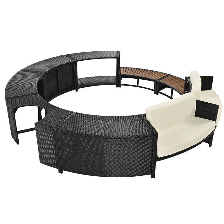 Boho Aesthetic Spa Surround Spa Frame Patio Rattan Sofa Set with Storage Spaces, Mini Sofa and Comfortable Cushion for Patio,Backyard, Beige | Biophilic Design Airbnb Decor Furniture 