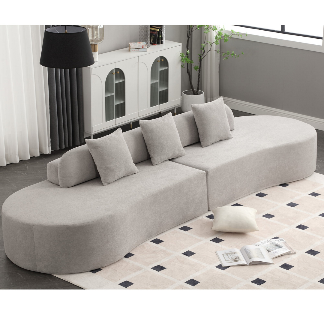 Boho Aesthetic Le Chambéry |  Gray Modern Minimalist  Soft Curved Combination Sofa | Biophilic Design Airbnb Decor Furniture 