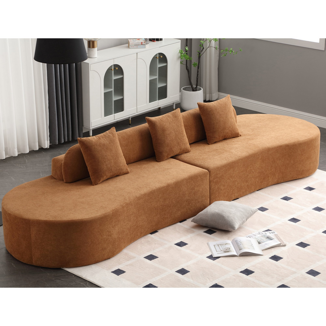 Boho Aesthetic Le Chambéry |  Brown Modern Minimalist Soft Curved Combination Sofa | Biophilic Design Airbnb Decor Furniture 