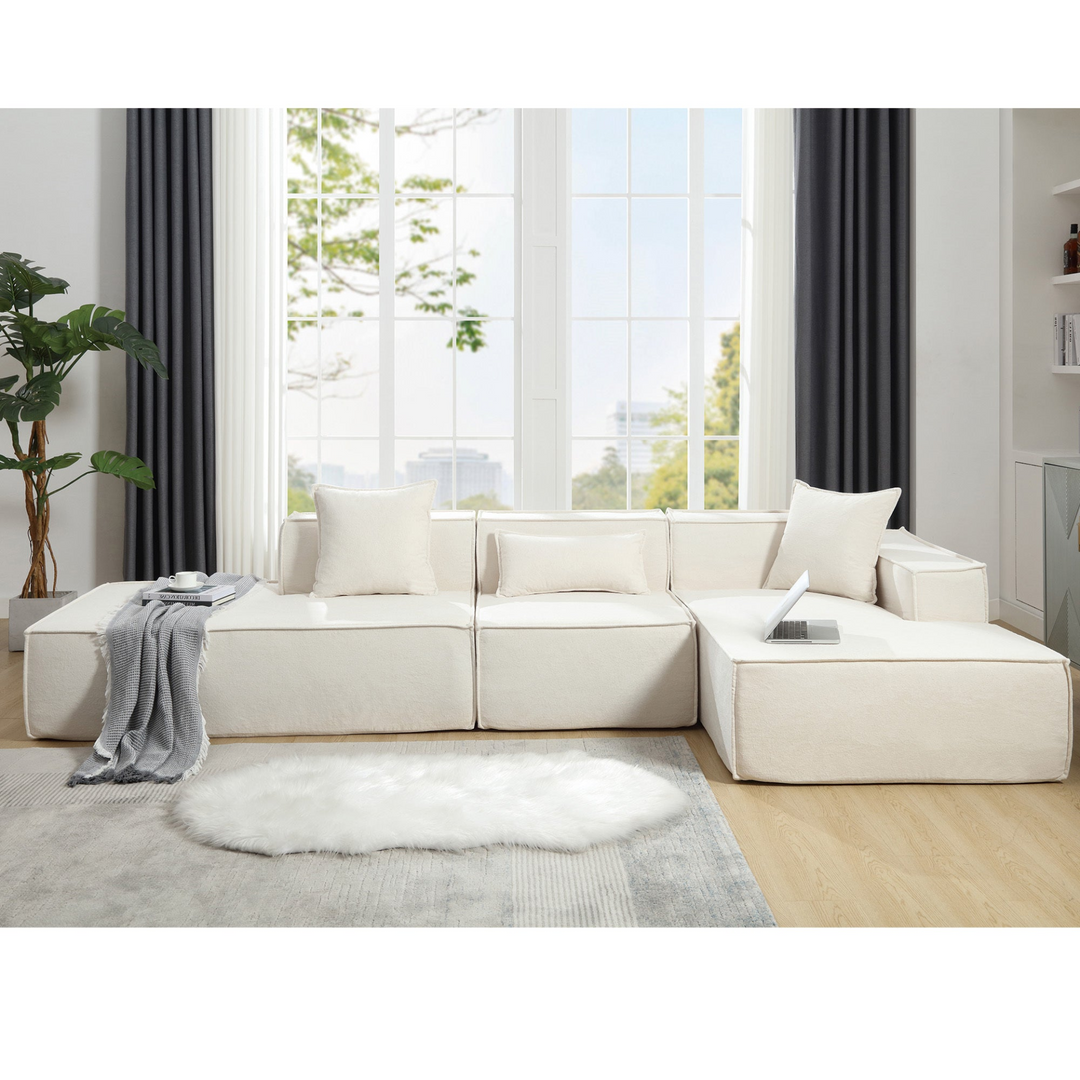 Boho Aesthetic Troyes | Modular Modern Minimalist White Soft Curved Combination Sofa | Biophilic Design Airbnb Decor Furniture 
