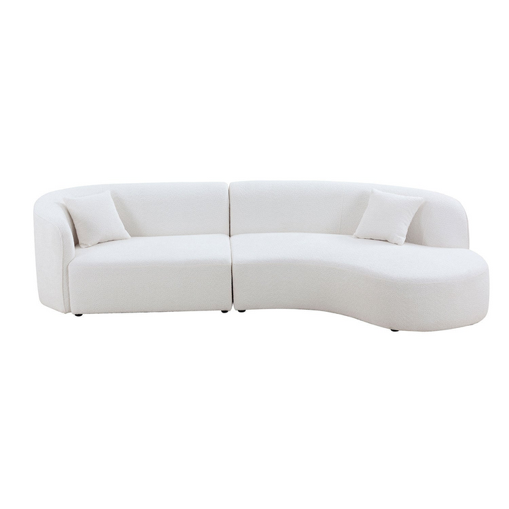 Boho Aesthetic Luxury Modern Style Living Room Upholstery Curved Sofa with Chaise 2-Piece Set, Right Hand Facing Sectional,  Boucle Couch, White | Biophilic Design Airbnb Decor Furniture 